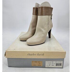 VTG New Charles David Ivory Leather Ankle Boots Womens 8 Shutter
